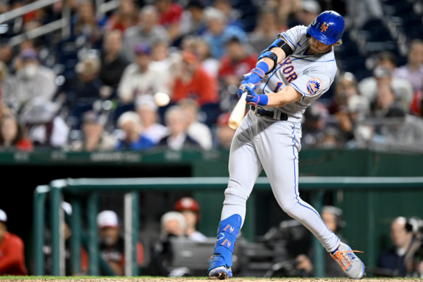 Jeff McNeil swings at a pitch for the New York Mets