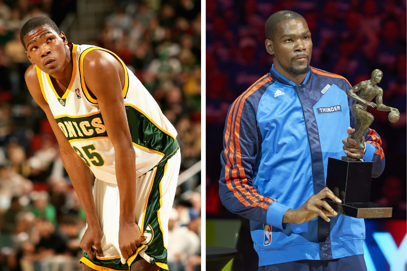 Kevin Durant as a member of the Seattle SuperSonics and winning NBA MVP as a member of the Oklahoma City Thunder