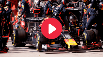 Max Verstappen's Red Bull team during pit stop at 2019 grad prix