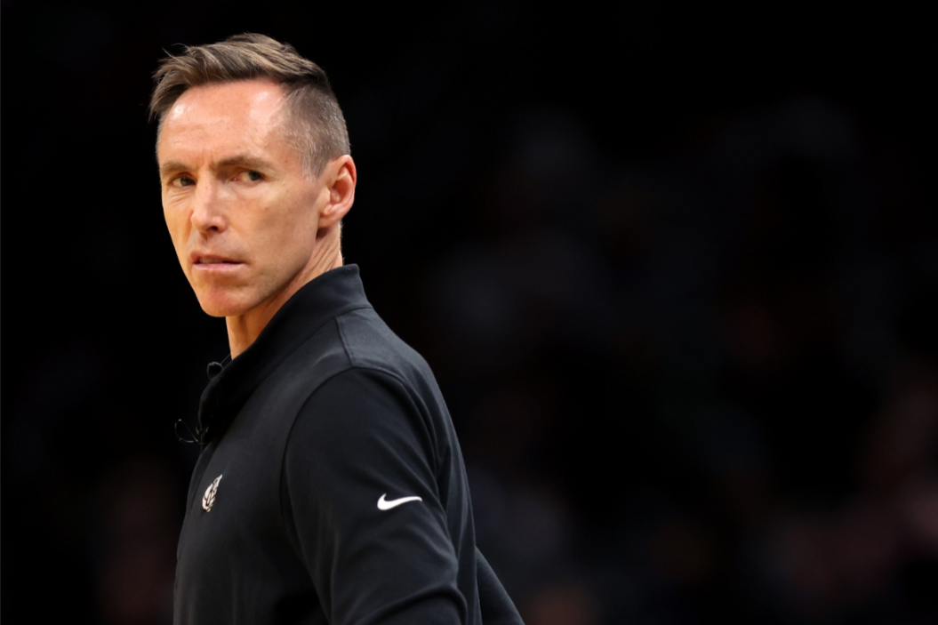 Steve Nash looks on during the first quarter of Round 1 Game 1 of the 2022 NBA Eastern Conference Playoffs.