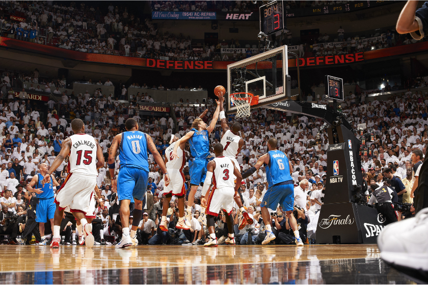 Dirk Nowitzki with the 2011 NBA Championship & MVP Trophies Game 6 of the 2011  NBA Finals Sports Photo 