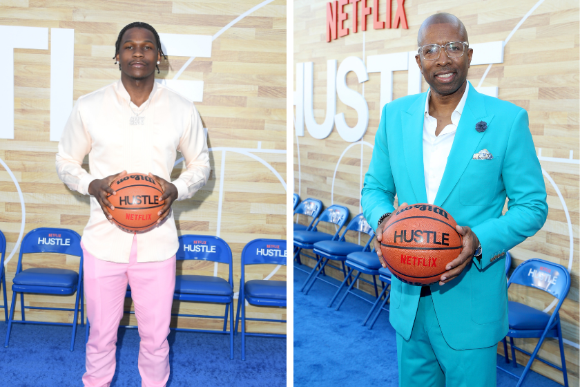 Anthony Edwards and Kenny Smith attend Netflix's "Hustle" Premiere in Los Angeles.