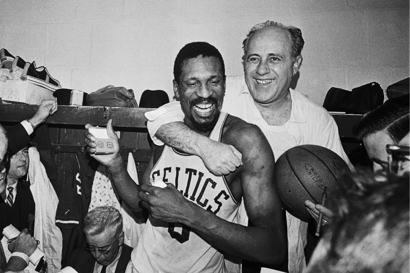 Bill Russell and Celtics Coach Red Auerbach Celebrate a Celtics Championship