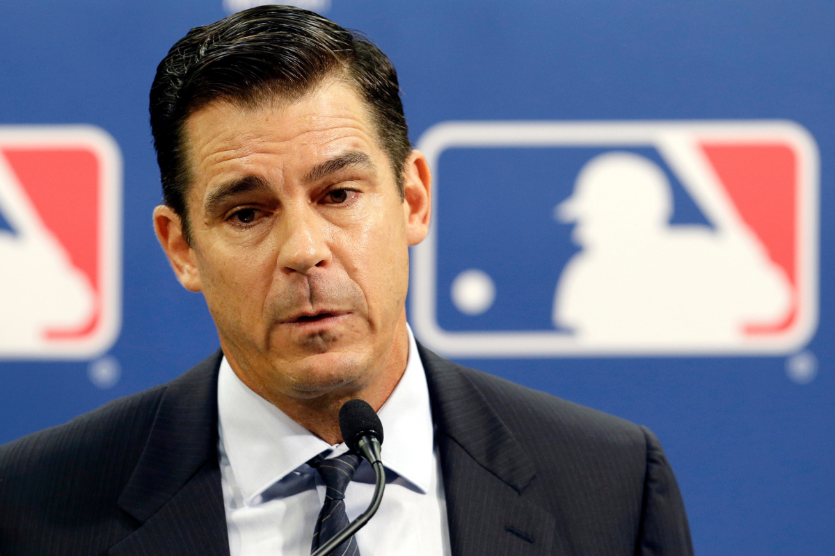 Former major league outfielder Billy Bean speaks during a news conference at baseball's All-Star game.