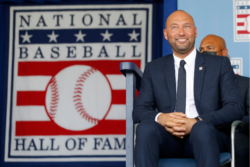 Derek Jeter at his Hall of Fame induction ceremony in Cooperstown, NY. 