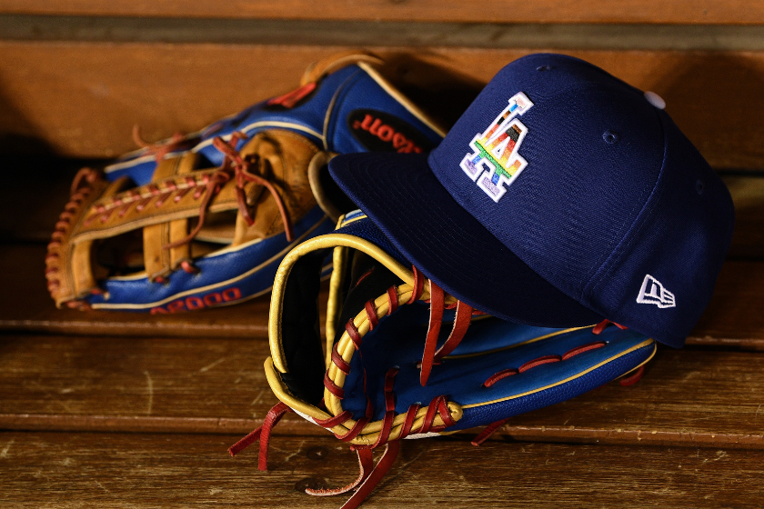 Dodgers Pride Night Hat and players gloves. 
