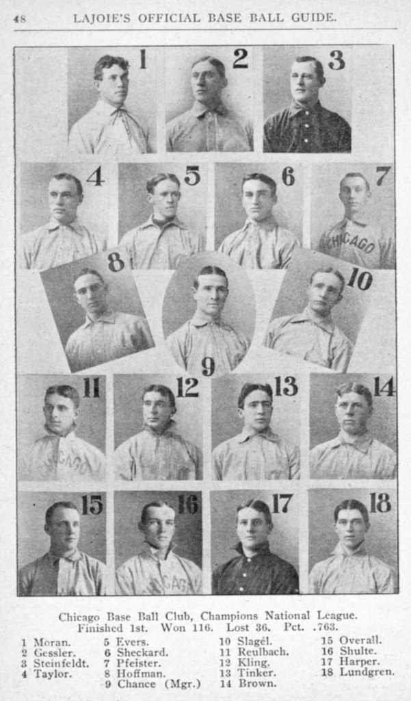 A photo collage of the 1907 Chicago Cubs.