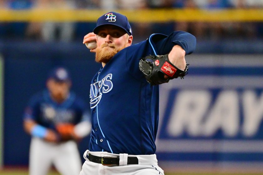 Drew Rasmussen throws a pitch for the Rays in 2022.