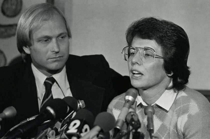 Billie Jean King answers questions at her 1981 press conference.