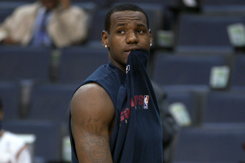 LeBron James warms up before a game early on in his rookie year.