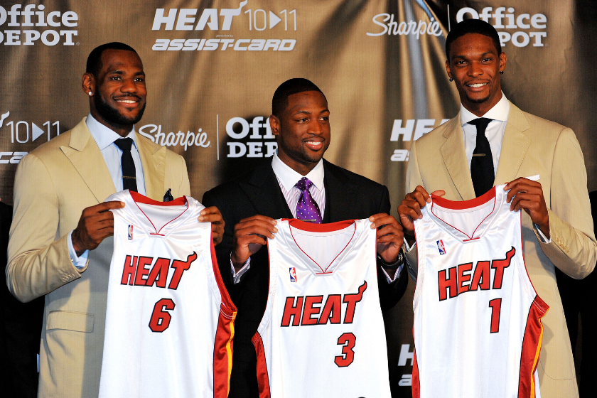 LeBron James, Chris Bosh and Dwyane Wade at the Miami Heat's Big Three Introductory Press Conference. 