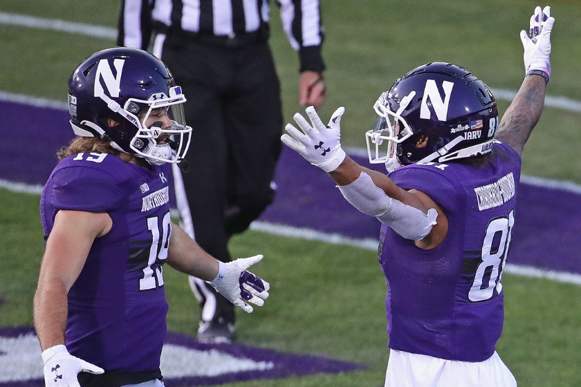 Northwestern players celebrate a touchdown