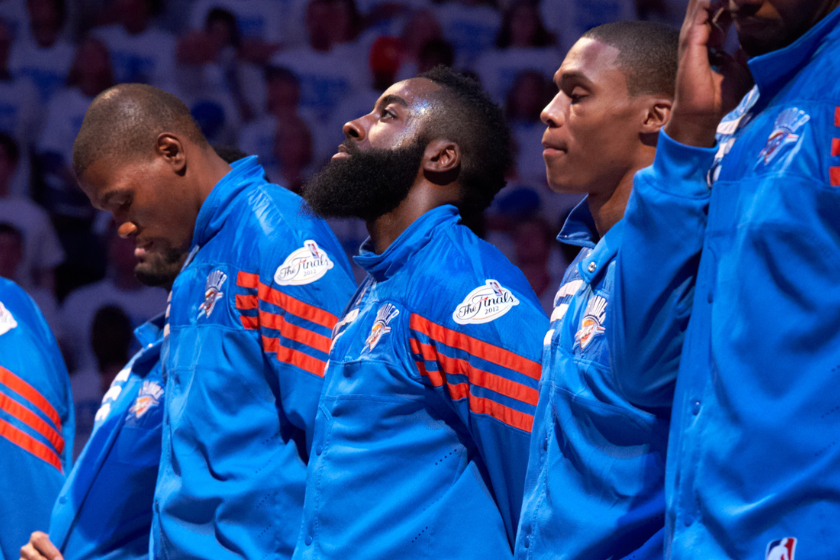Kevin Durant, James Harden and Russell Westbrook during the 2012 NBA Finals