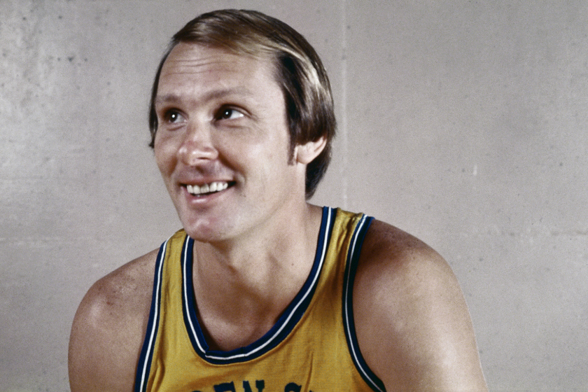 Rick Barry poses for a Golden State press photo.