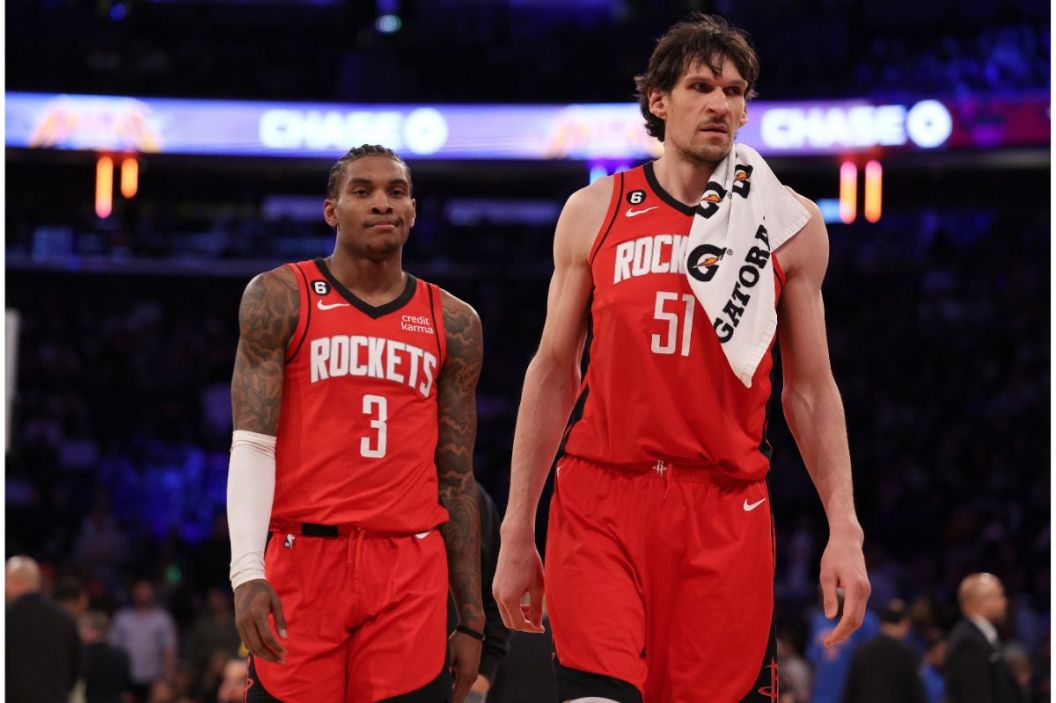 The shoes of Houston Rockets center Boban Marjanovic (51) during