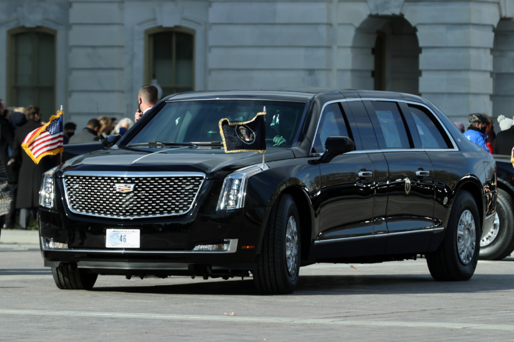 The presidental limousine carrying U.S. President Joe Biden and First Lady Dr. Jill Biden