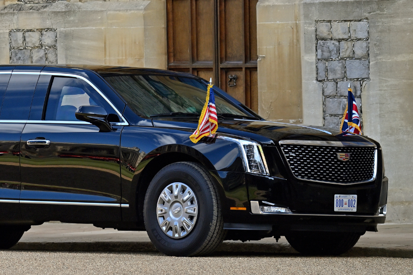 The Presidential limousine parked outside of Windsor Castle