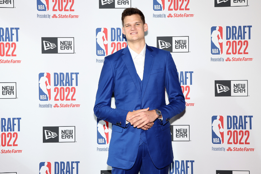 Walker Kessler poses on the Red Carpet ahead of the 2022 NBA Draft.