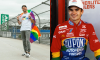 devon rouse with gay pride flag ; jeff gordon after winning 1994 coca-cola 600