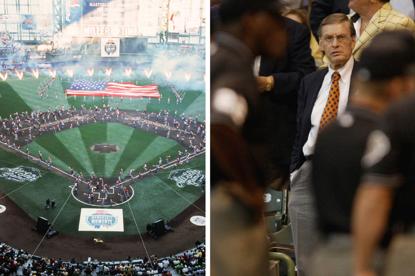 A view of the field ahead of the 2002 MLB All-Star Game, MLB Comissioner Bud Selig looks on after determining to end the 2002 MLB ASG in a tie.