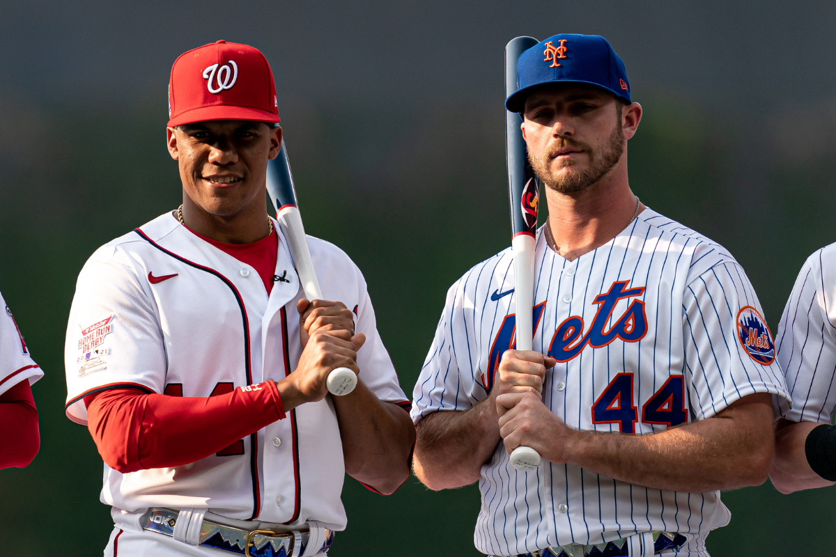 Pete Alonso and Juan Soto stand during the 2021 Home Run Derby