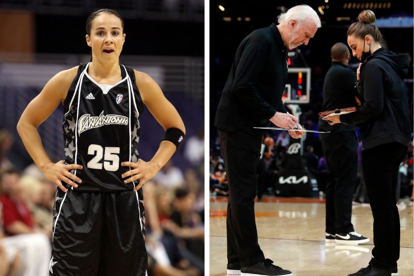 Becky Hammon as point guard of the San Antonio Stars, and then with Spurs head coach Gregg Popovich as his assistant coach