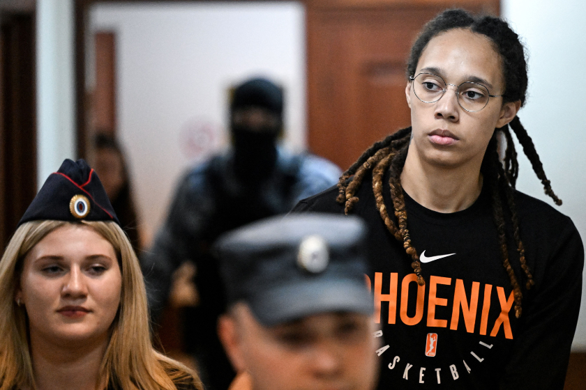 WNBA basketball superstar Brittney Griner arrives to a hearing at the Khimki Court, outside Moscow