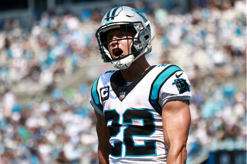 Christian McCaffrey reacts to a big play for the Carolina Panthers.