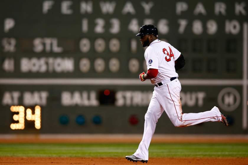 David Ortiz #34 of the Boston Red Sox rounds the bases after hitting a two run home run in the sixth inning against the St. Louis Cardinals in the 2013 World Series