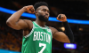 Jaylen Brown #7 of the Boston Celtics reacts after a basket in the fourth quarter against the Cleveland Cavaliers during Game Four of the 2018 NBA Eastern Conference Finals