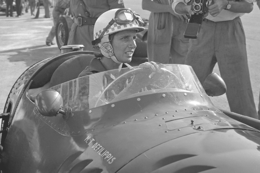 Maria Teresa de Filippis during practice for the Italian Grand Prix on 6th September 1958 at the Autodromo Nazionale Monza near Monza, Italy