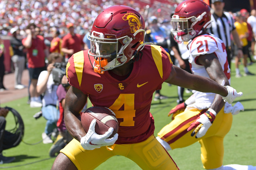 Mario Williams in action during the USC Trojans Spring Football game
