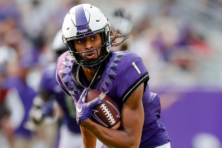 TCU Horned Frogs wide receiver Quentin Johnston catches a pass and runs towards the end zone
