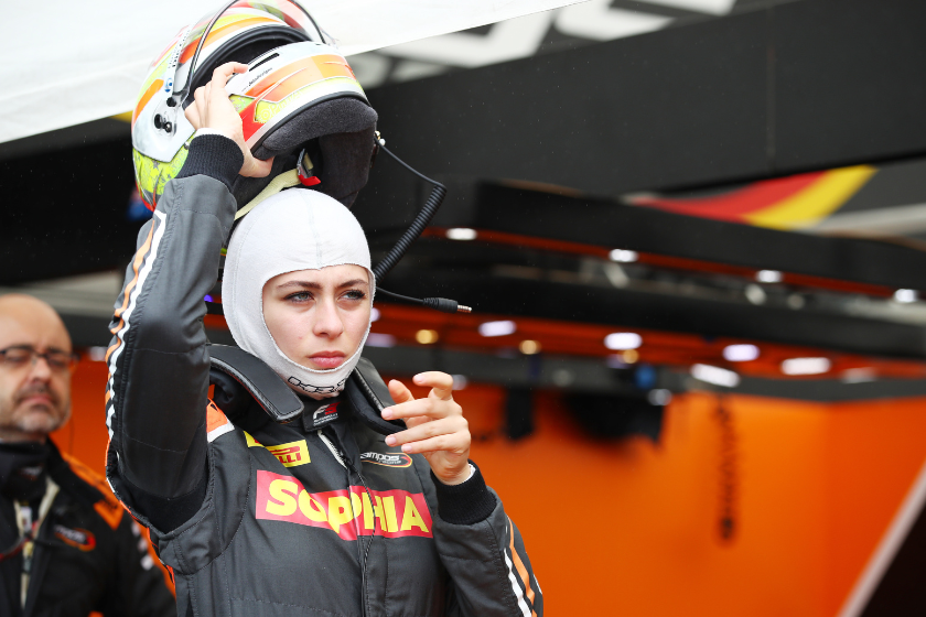 Sophia Floersch prepares for the Feature Race for the Formula 3 Championship at Hungaroring on July 18, 2020 in Budapest, Hungary