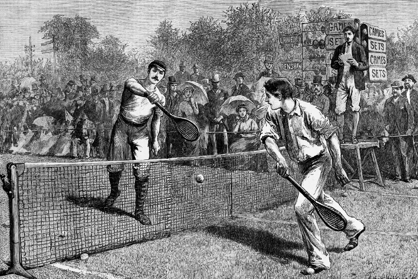 An 1881 Illustration of lawn tennis at Wimbledon