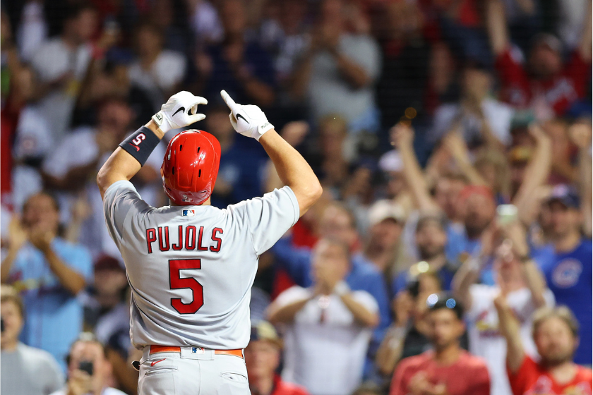 Albert Pujols after hitting a home run against the Chicago Cubs.