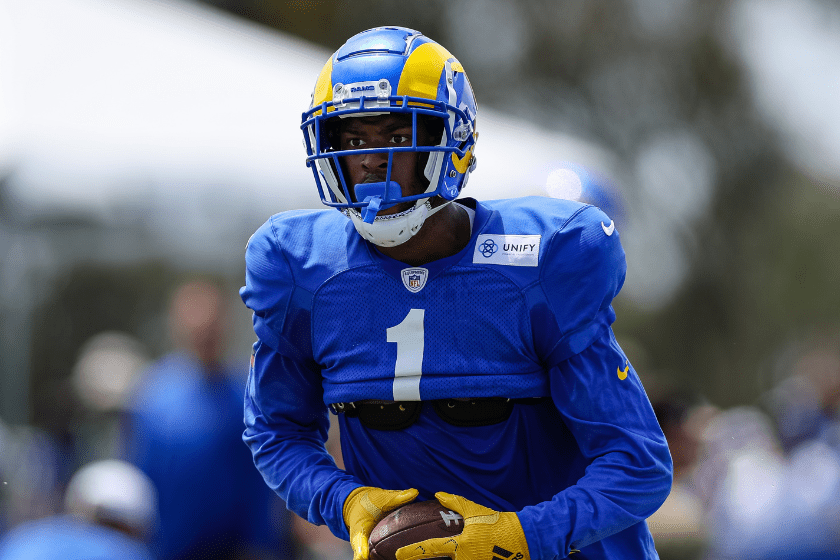 Allen Robinson II #1 of the Los Angeles Rams participates in a drill during training camp at University of California Irvine