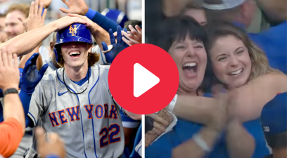 Brett Baty is greeted by his Mets teammates after hitting a home run in his MLB debut, and Brett Baty's family reacts to his first MLB hit.