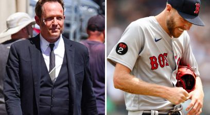 Dean Winters, dressed as character "Mayhem", is seen arriving at 'Jimmy Kimmel Live' Show, Chris Sale #41 of the Boston Red Sox leaves the field with a dislocated pinky finger after getting hit by a line drive from Aaron Hicks