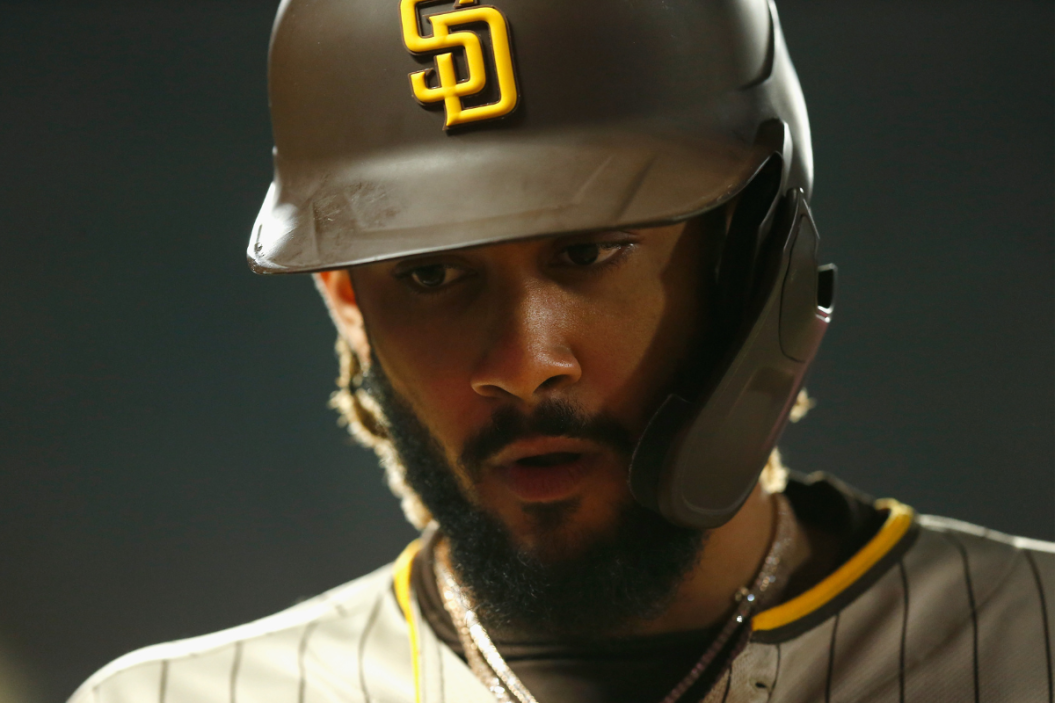 Fernando Tatis Jr. #23 of the San Diego Padres looks on after an at bat against the San Francisco Giants
