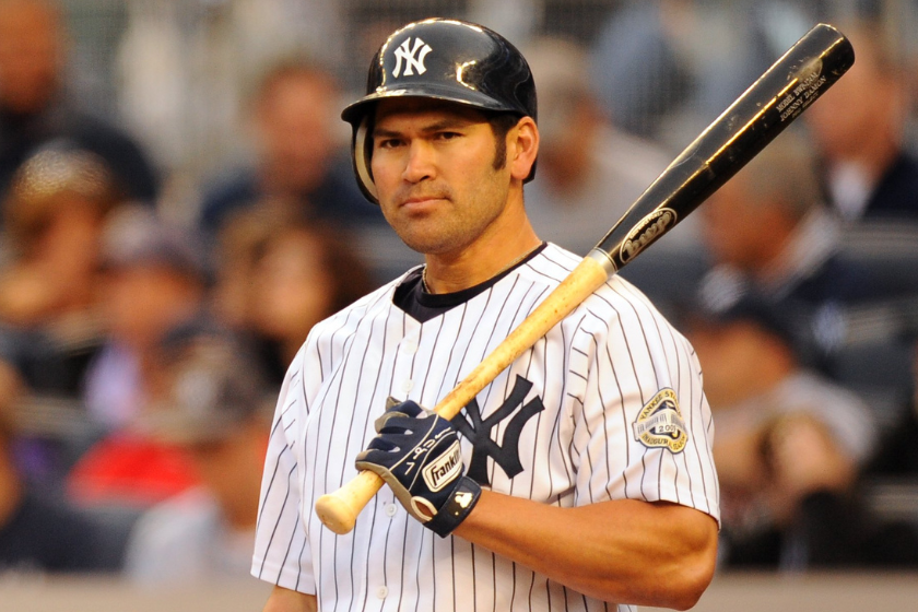  Johnny Damon of the New York Yankees bats during game agains the Boston Red Sox at Yankee Stadium