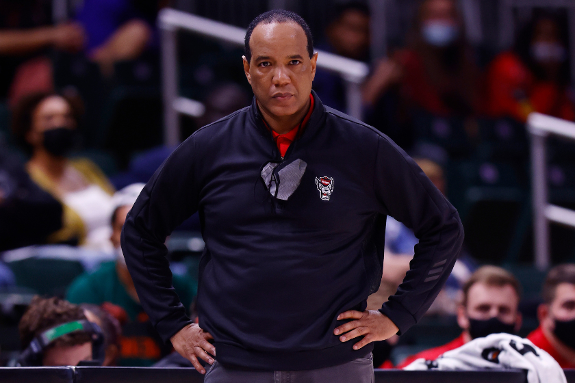  Head coach Kevin Keatts of the North Carolina State Wolfpack reacts against the Miami Hurricanes