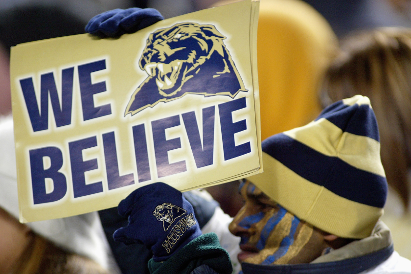 An University of Pittsburgh Panthers fans shows his support during the game against the University of Miami Hurricanes 