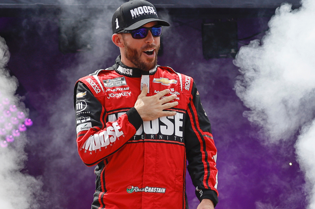 Ross Chastain walks onstage during driver intros prior to the NASCAR Cup Series Federated Auto Parts 400 at Richmond Raceway on August 14, 2022