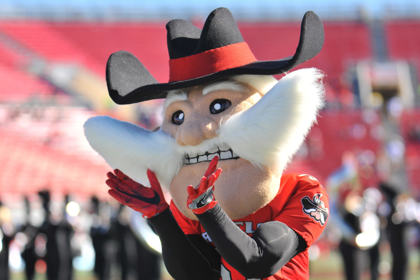 The UNLV Rebels mascot Hey Reb poses on the field before the team's game against the Utah State Aggies
