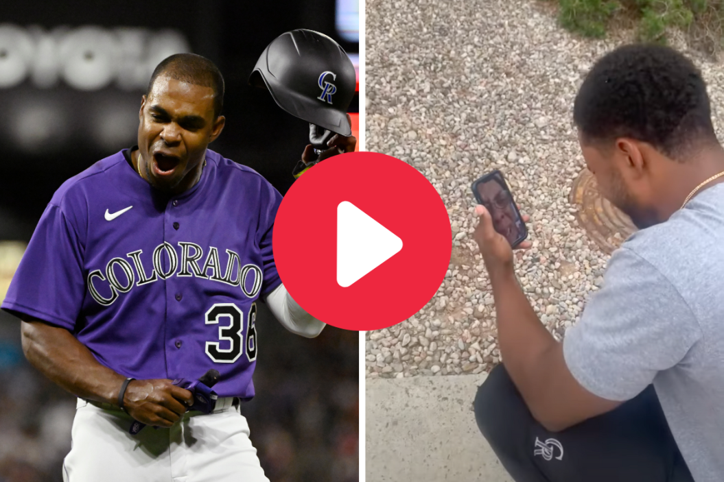 Colorado Rockies center fielder Wynton Bernard (36) reacts after a video review reversed a call at first base in the 7th inning on his first Major League hit, Wynton Bernard calls his mother to tell her about hi MLB callup