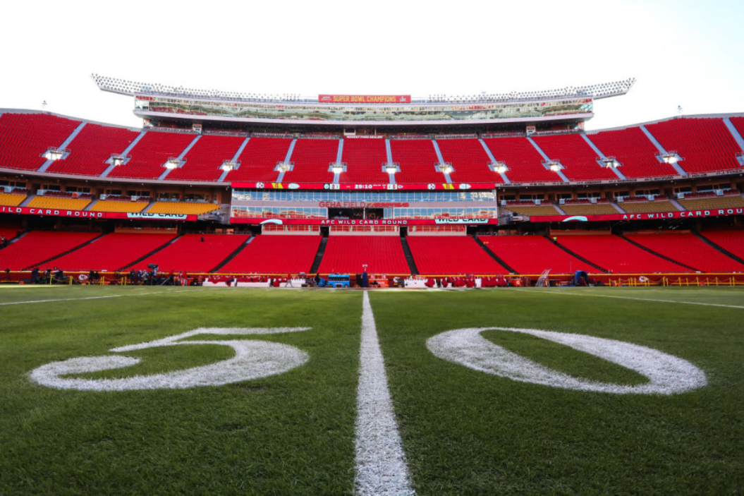 A view of the 50-yard line on the field before an AFC wild card playoff game between the Pittsburgh Steelers and Kansas City Chiefs
