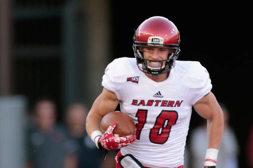 Copper Kupp #10 of the Eastern Washington Eagles carries the ball against the Washington State Cougars