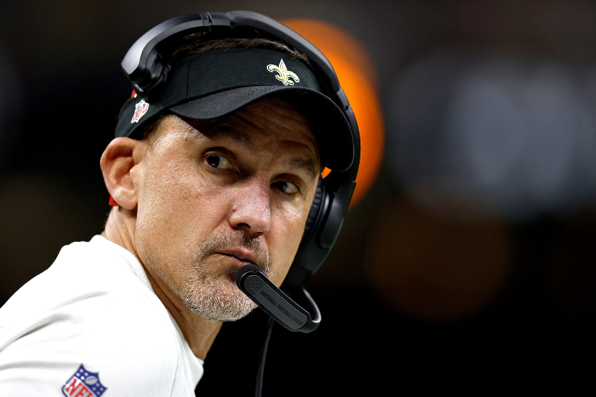 Head coach Dennis Allen of the New Orleans Saints looks on during the first quarter of an NFL preseason game
