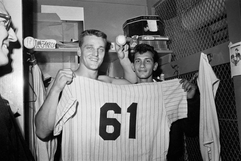 Roger Maris and Sal Durante pose in 1961